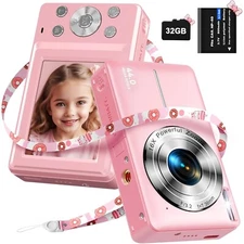 Digital Camera, FHD 1080P Kids Camera 44MP Point and Shoot 32GB SD Card 16X Zoom