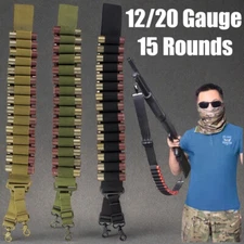 US Shotgun Ammo Sling Adjustable Length 2 Point Gun Slings 15 Shells for 12/20Ga