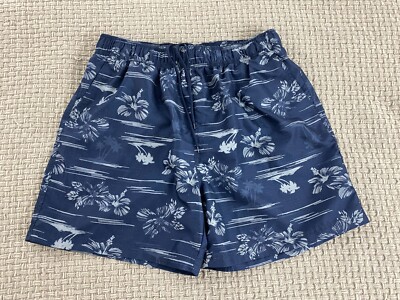 Ocean Pacific Mens Swim Shorts Blue Hawaiian Print Size Large Elastic Waist
