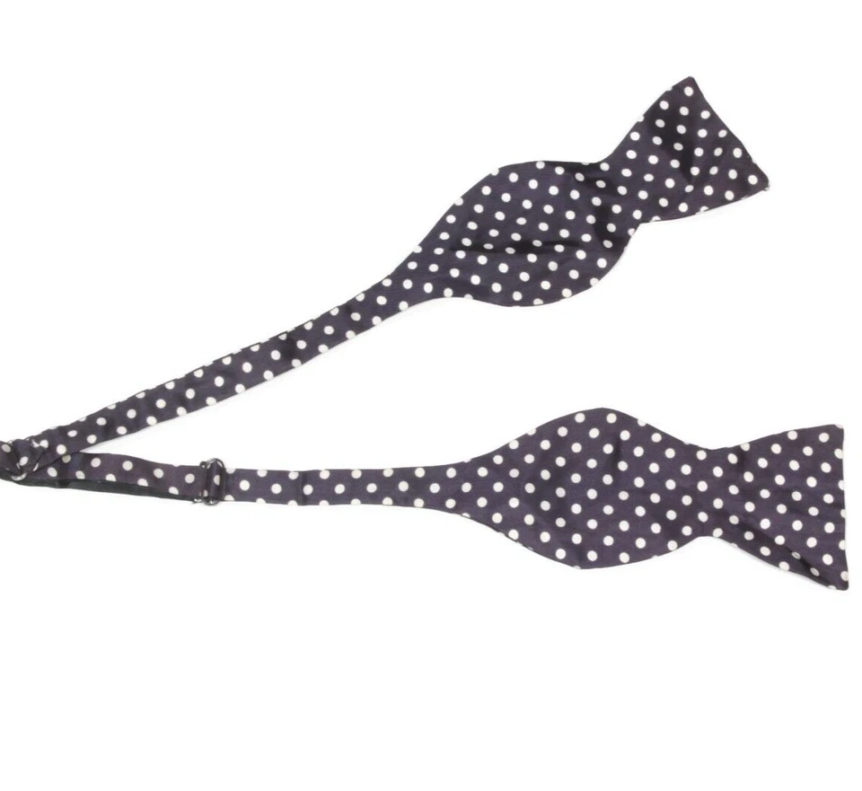 Pajarita ajustable de seda vintage marrón blanco a lunares caballeros para hombre Foto 2 de 2