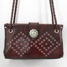 Hand Tooled Western Handbag S Brown Leather Studs Medallion Shoulder Bag READ