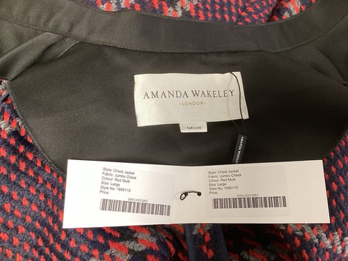 Amanda Wakeley Jacket Large Red Multi Jumbo Check Wool Blend Brand New - Picture 11 of 17