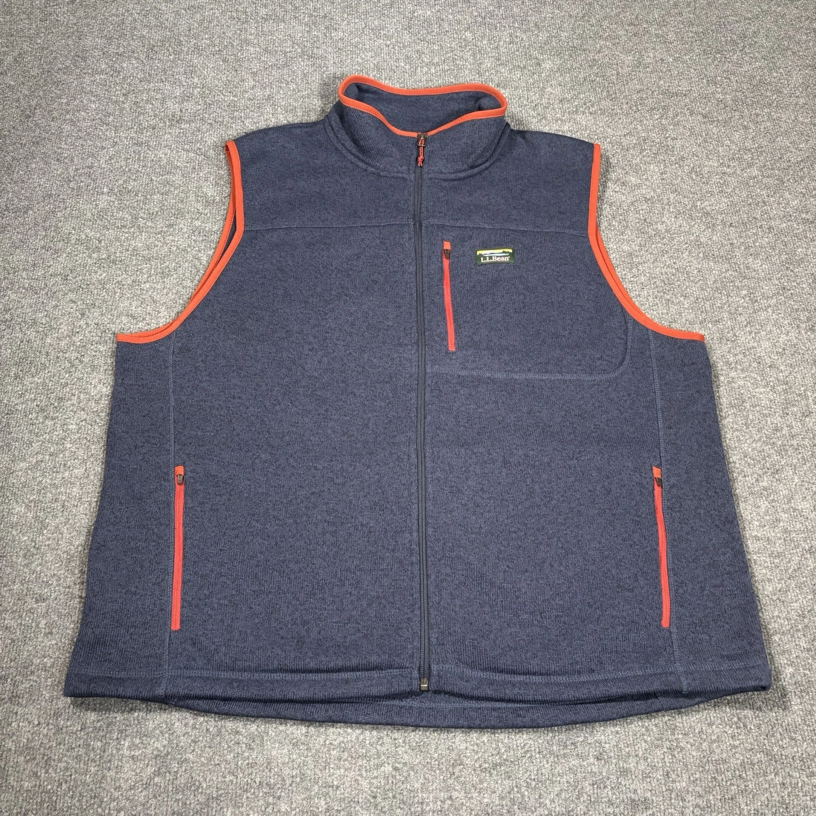 LL Bean Vest Men XXL Blue Sweater Fleece Full Zip Outdoors 2XL Slightly Fitted