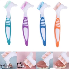 Ergonomic False Teeth Brush For Denture Care With Two Tone Handle Design