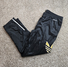 Vintage Adidas Track Pants Mens XL Black Tapered Leg Nylon Trefoil 90s