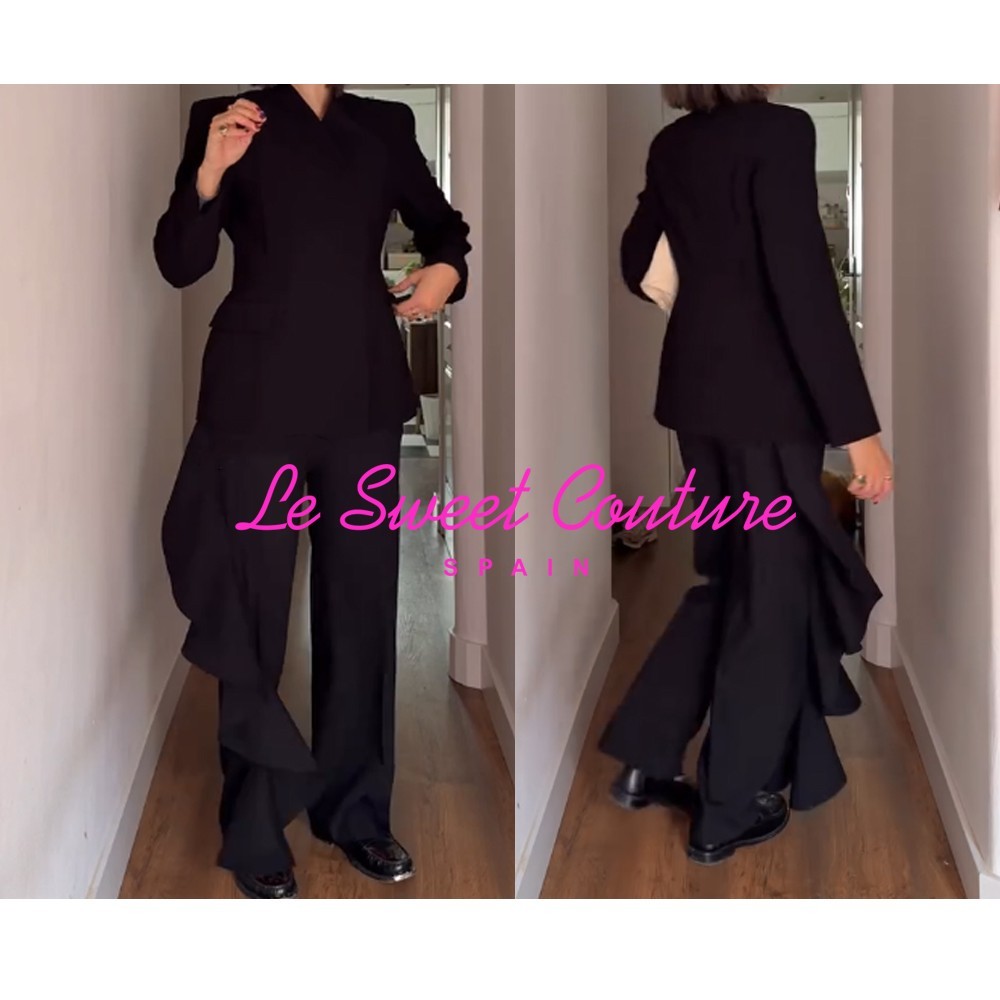sakura様】peplum frill wide pants ブラック sakura様】peplum frill