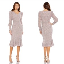 Mac Duggal 10767 Ruffle Hem Long Sleeve Midi Dress Lilac Lavender Size 6