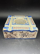 Antique majolica tin glazed earthenware ink well  pen tray Talavera Spain Espana