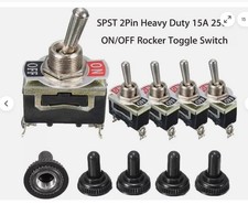 5 Pack Heavy Duty Toggle Switch with Waterproof Covers - 15A 250V Capacity US