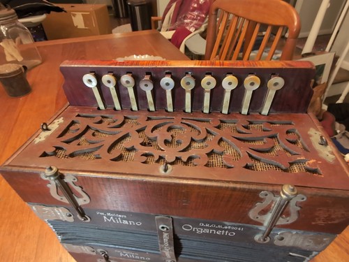 Vintage Working German-Made Milano Organetto Button Accordion - Circa 1880's - Picture 5 of 16