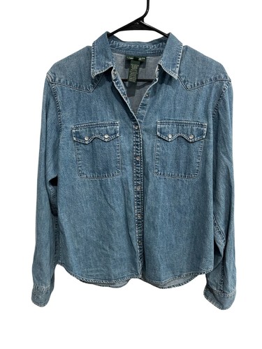 Lauren Jeans Co Ralph Lauren Vintage Snap Front Denim Shirt Blue Sz M Western