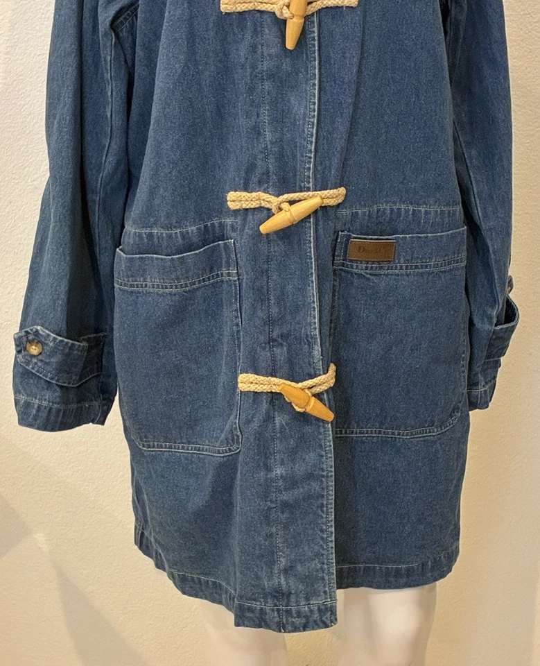 Chaqueta de mezclilla con capucha de colección Denim & Co Barn Chore para mujer L manta forrada años 90 Foto 3 de 4