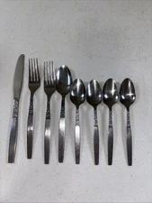 8Pc Insilico Mark II Stainless Flatware Knife Forks Spoons MCM Floral Design
