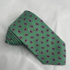 Burberrys of London Paisley Pattern Silk Neck Tie Mint Green Purple Florets USA