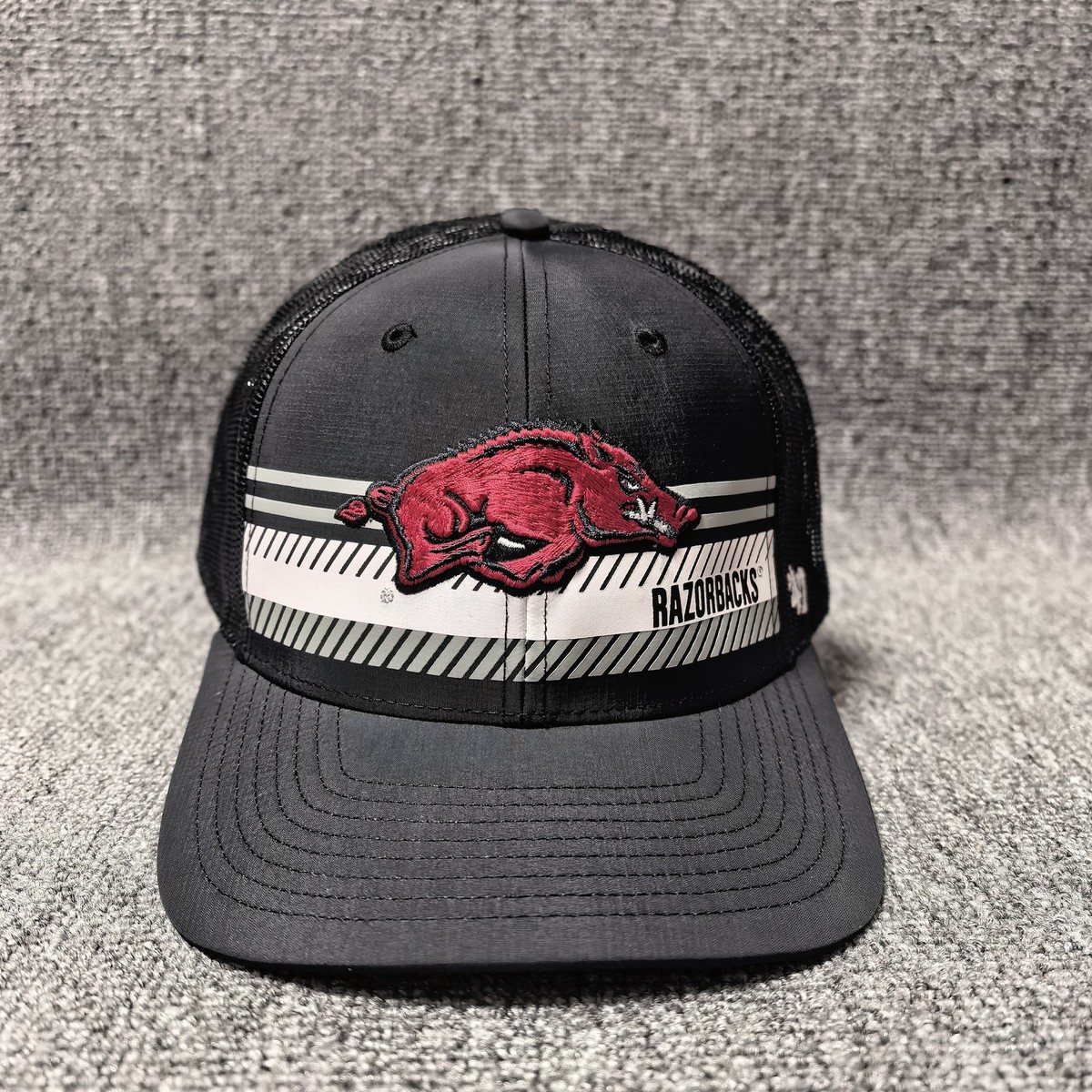 '47 Brand Arkansas Razorbacks NCAA Trucker Snapback Hat Black Mascot Graphic