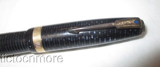 VINTAGE DECO PARKER VACUMATIC FOUNTAIN PEN BLACK JEWELED AZURE BLUE PEARL