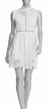 Aqua Dresses Women's White Ruffled Crochet Lace Fit & Flare Casual Dress Size XL