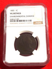 1802 Draped Bust Large Cent NGC VG Details Environment Damage *935* — photo 2