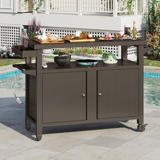 Grill Cart Outdoor with Storage Cabinet Portable Rolling Patio Bar Cart