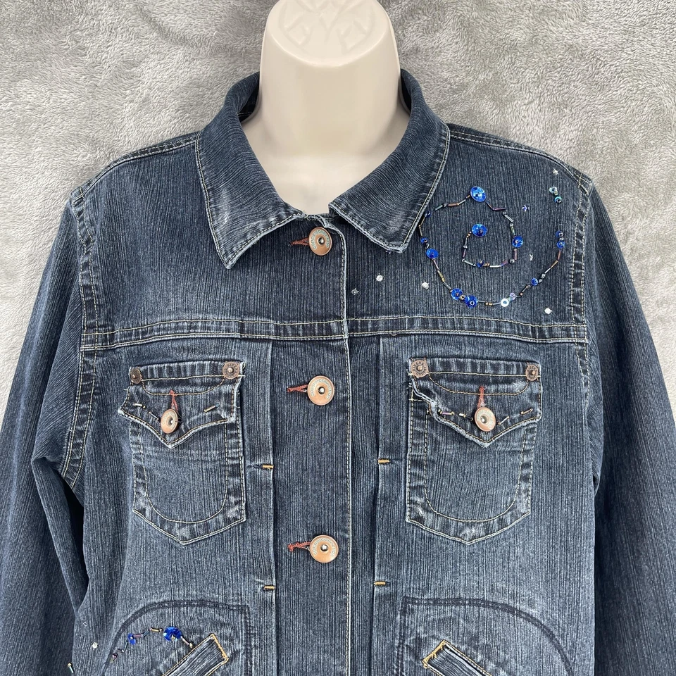 Chaqueta Denim Riders Cobre Mujer Boho Western Envejecida Cuentas Botón Talla XL Foto 3 de 4