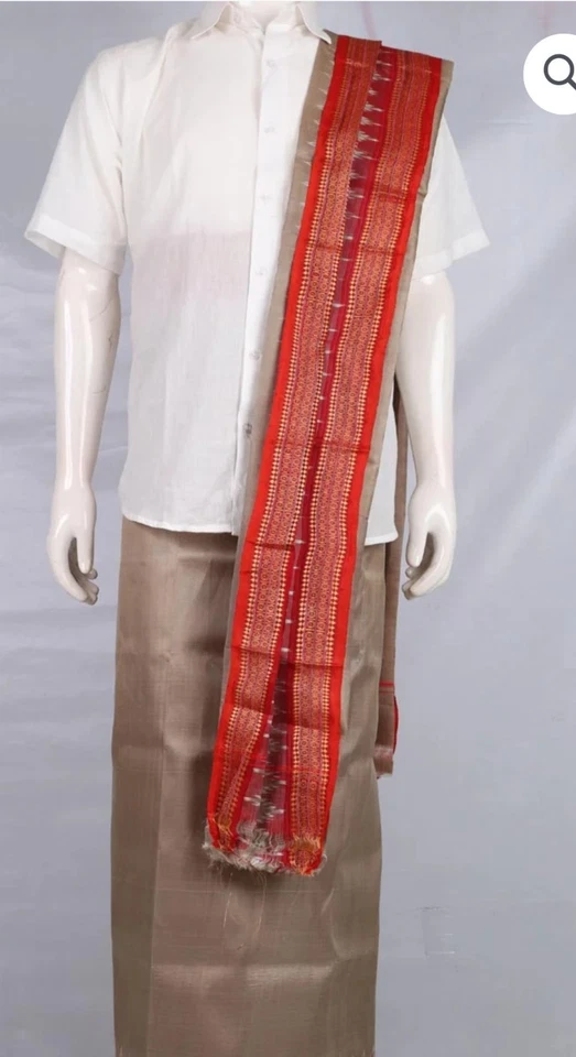 Handmade Sambalpuri Pata Silk Dhoti with Utari for Men - Image 4 of 4