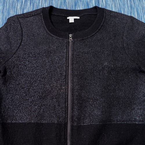 Halogen Bomber Jacket Women’s Size Medium Gray Black Zip Up Merino Wool Modern - Picture 3 of 17
