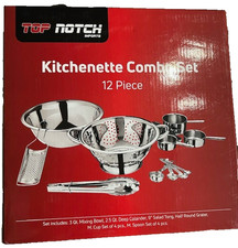 Nuevo JUEGO COMBINADO DE COCINA DE MUESCA SUPERIOR EN CAJA -- 12 PIEZAS -- TODO ACERO INOXIDABLE