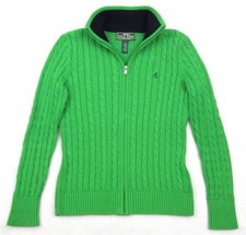 Ralph Lauren Active L-RL Full Zip Green Cable Knit Cotton Sweater Women's S
