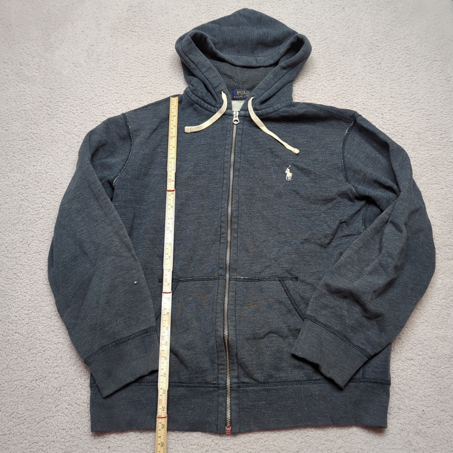 Ralph Lauren Felpa con Cappuccio Uomo Grigio Medio Bianco Zip Ricamato Pony Hooded M