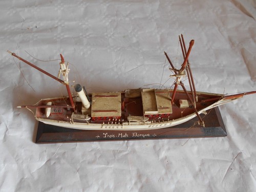 Vintage model boat 3 masted Barque french hand made 1950s - Picture 6 of 13