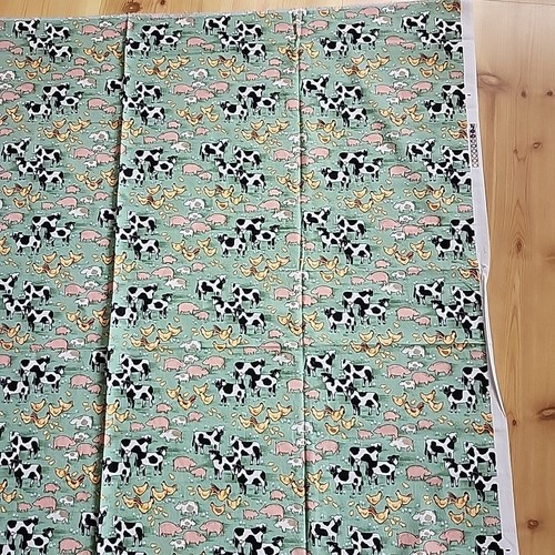 Country Farm With Cows, Pigs and Chickens - Green Background Fabric - Picture 6 of 7