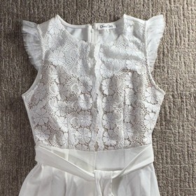 Dress Day White Lace Sleeveless Wide-Leg Jumpsuit M Ruffle Belt DD6188