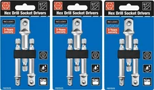 LOT OF 3 Hex Impact 3-Piece Socket Adapter Set, 1/4" 3/8" 1/2" Drive, BRAND NEW