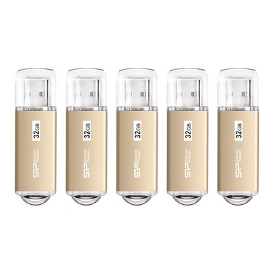 Silicon Power 5 Pack 32GB USB 3.0/3.1 Gen1 USB Flash Drive Blaze B02 (Champag...
