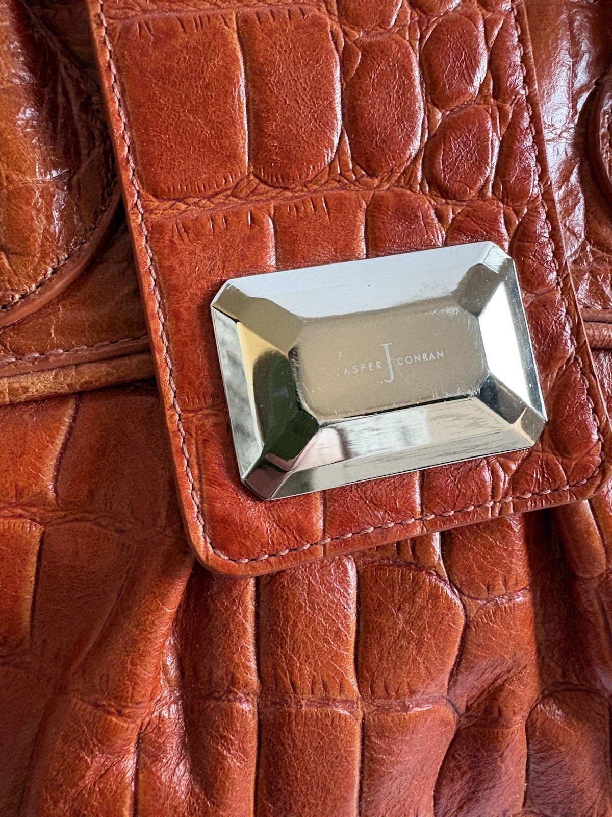 Jasper Conran Brown Croc Embossed Leather Handbag Top Handle Structured Bag image 3