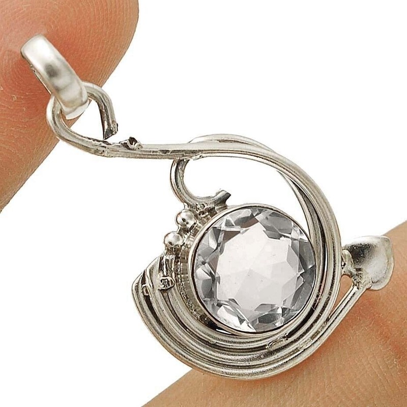 Natural 2CT White Topaz 925 Sterling Silver Pendant Jewelry 1 1/3" Long @9-2