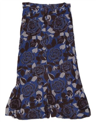Vintage Damen Midirock UK 10 Small W26 blau geblümt AZ07