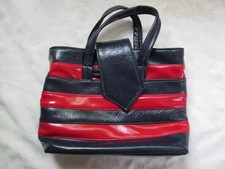 Vintage Womes Purse - 60s/70s Hip Red Blue Vinyl - 12x9 Hand Bag - MINT Cond