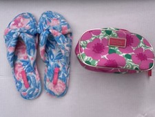 Lilly Pulitzer Terry Velour Spa Slippers Bondi Blue My Little Peony Size 9/10