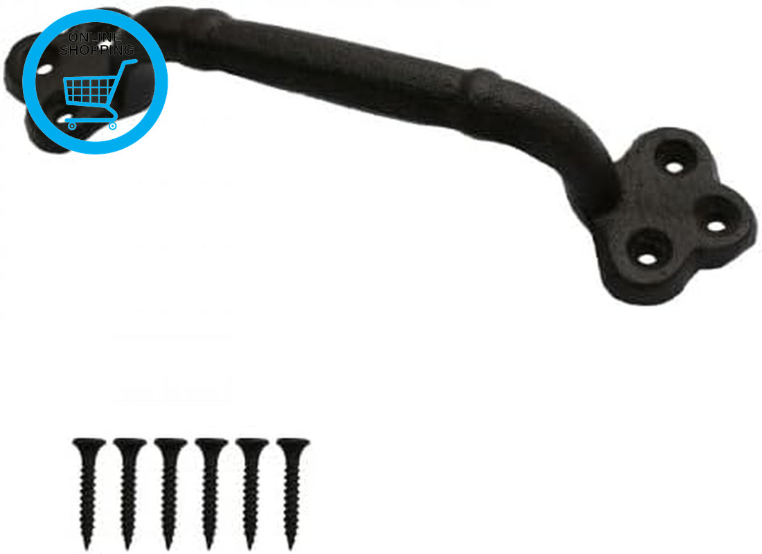 Black Door Handles External, Cast Iron Handle, Door Pull Handle for Wooden Gates