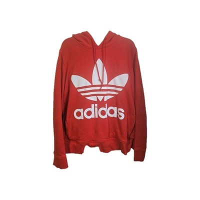 adidas Originals Women's Pullover Hoodie Red Cotton Logo Graphic Print Size M
