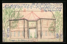 Künstler-AK Handgemalt: Turmgebäude mit Bä...