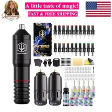 Cordless Rotary Tattoo Machine Kit with 20 Tattoo Cartridge Needles, Ink Set ...