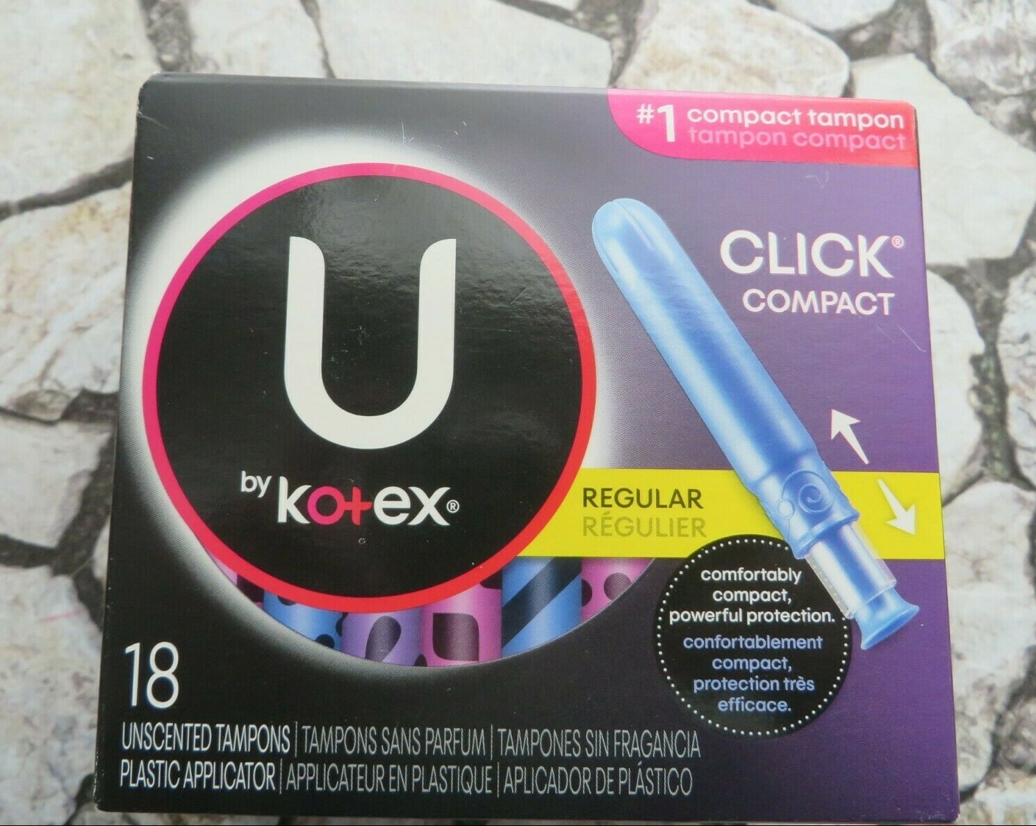 U by Kotex CLICK COMPACT Tampons, Regular Absorbency, Unscented, 18 Ct