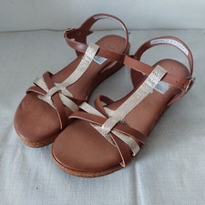 CLARKS DANIELLA RAY WOMENS TAN LEATHER COMBI WEDGE CASUAL SANDALS UK SIZE 6