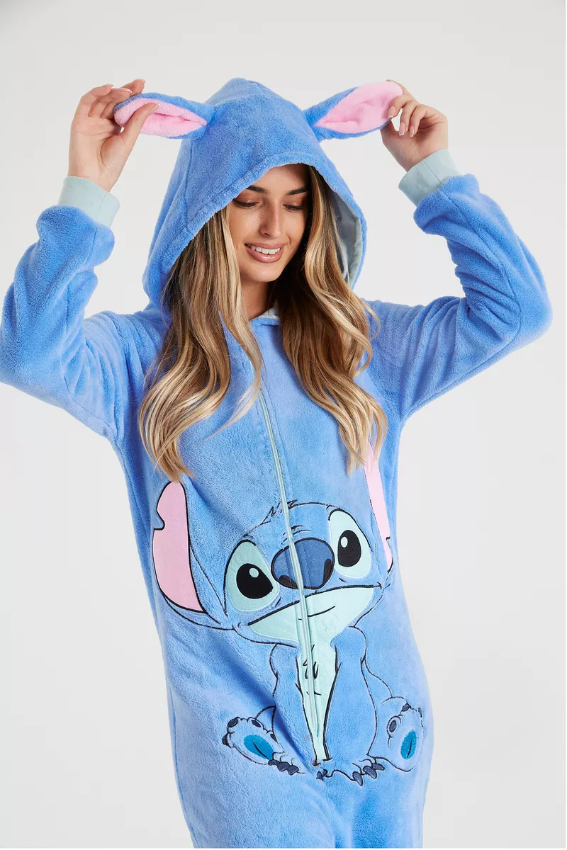 Disney Lilo and Stitch All in One Pyjamas, Warm Fleece Sleepwear for Women