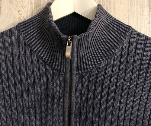 vtg STRUCTURE 1/4 Zip Sweater Sz M Blue Ribbed Knit Stand Up Collar Hong Kong - Picture 2 of 10