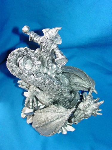 Gothic Legends Dragon & Wizard Pewter Tone Resin 10" Statue - Bild 3 von 10