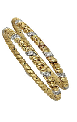 Van Cleef & Arpels Gold, Platinum & Diamond Bangle Bracelets
