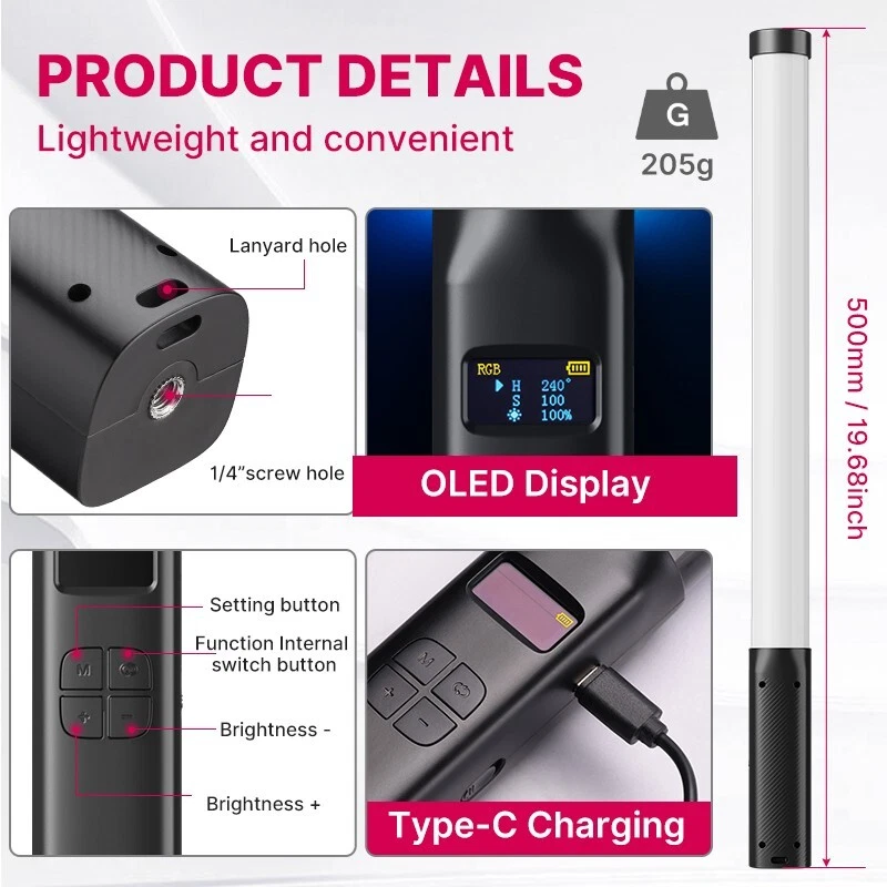 Lámpara de estudio VLOG de mano RGB colorida varita de luz fotografía video CRI 95+ VL11 Foto 4 de 4